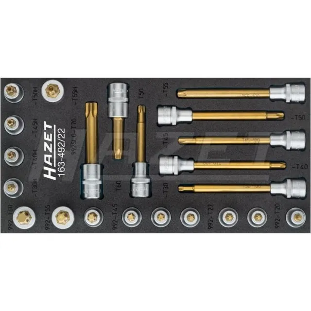 Hazet Sett med skrutrekkerpiper TORX® | 1/2 tomme firkantdrev | 22 deler 