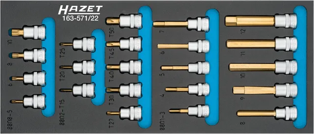 Hazet Sett med skrutrekkerpiper 3/8 tomme (1 mm) firkantdrev | 22 deler 