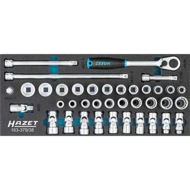Hazet Pipesett 163-379/38 38 deler 3/8 tomme (1 mm) firkantdrev | 1 – 22 