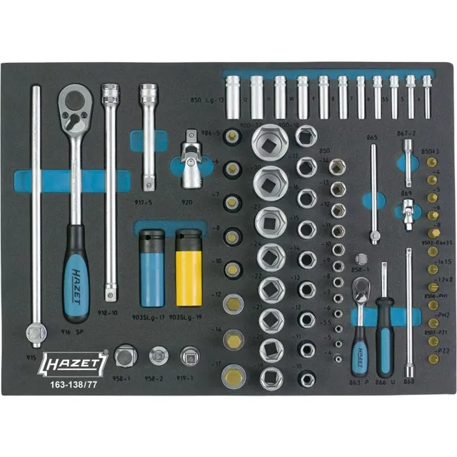 Hazet Pipesett 163-138/77 77 deler 1/2 tomme firkantdrev, 1/4 tomme 