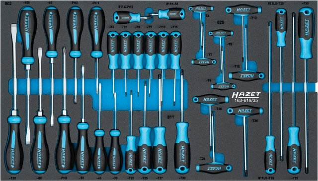 Hazet Skrutrekkersett 163-619/35 innv. TORX®, PH-profil PH, Slisseprofil 
