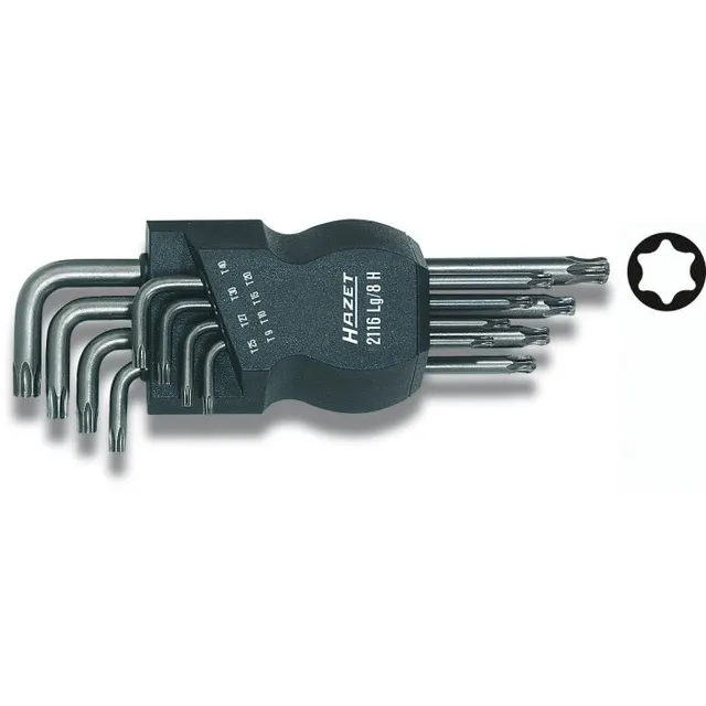 Hazet Vinkelskrutrekkersett 2116LG/8H T9 innv. TORX® | 8 deler | T1 | T15 | T2 