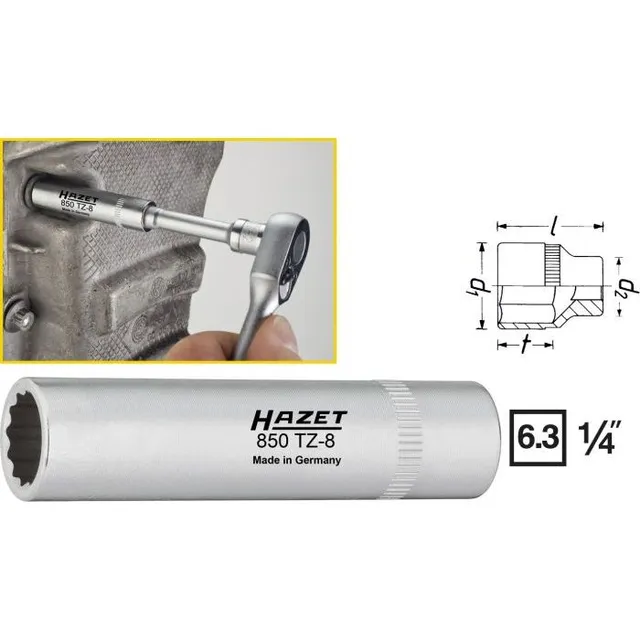 Hazet Kjedekassedekselinnsats 850TZ-8 1/4 tomme firkantdrev | NV 8 mm 