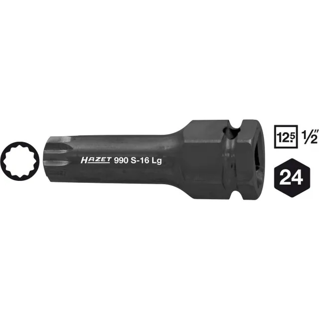 Hazet Slagskrutrekker-pipe 990S-16LG 1/2 tomme firkantdrev, 24 mm utvendig 