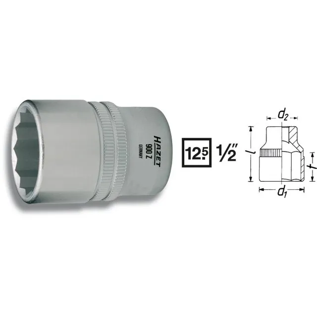 Hazet Pipe 900Z-9 1/2 tomme firkantdrev Utvendig traksjonsprofil 12-kant 