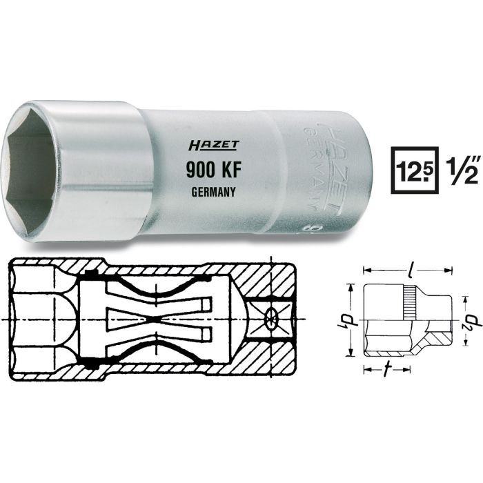 Hazet Tennplugg-pipe 900AKF 6-kant 1/2 tomme firkantdrev | NV 16 mm | 5/8"