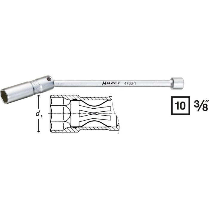 Hazet Tennpluggnøkkel 4766-1 6-kant 3/8 tomme (1 mm) firkantdrev | NV 16 mm