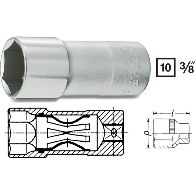 Hazet Tennplugg-pipe 880AKF 6-kant 3/8 tomme (1 mm) firkantdrev | NV 16 mm 