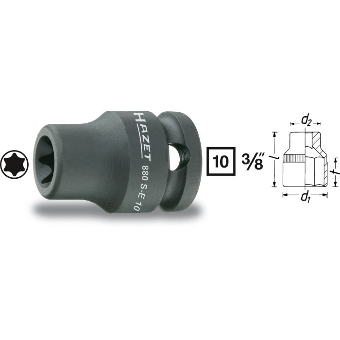 Hazet Slagpipe 880S-E12 utv. TORX® 3/8 tomme (1 mm) firkantdrev | NV E12
