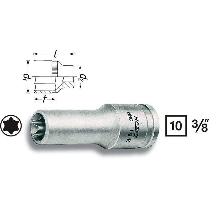 Hazet Pipe 880LG-E10 utv. TORX® 3/8 tomme (1 mm) firkantdrev | NV E1