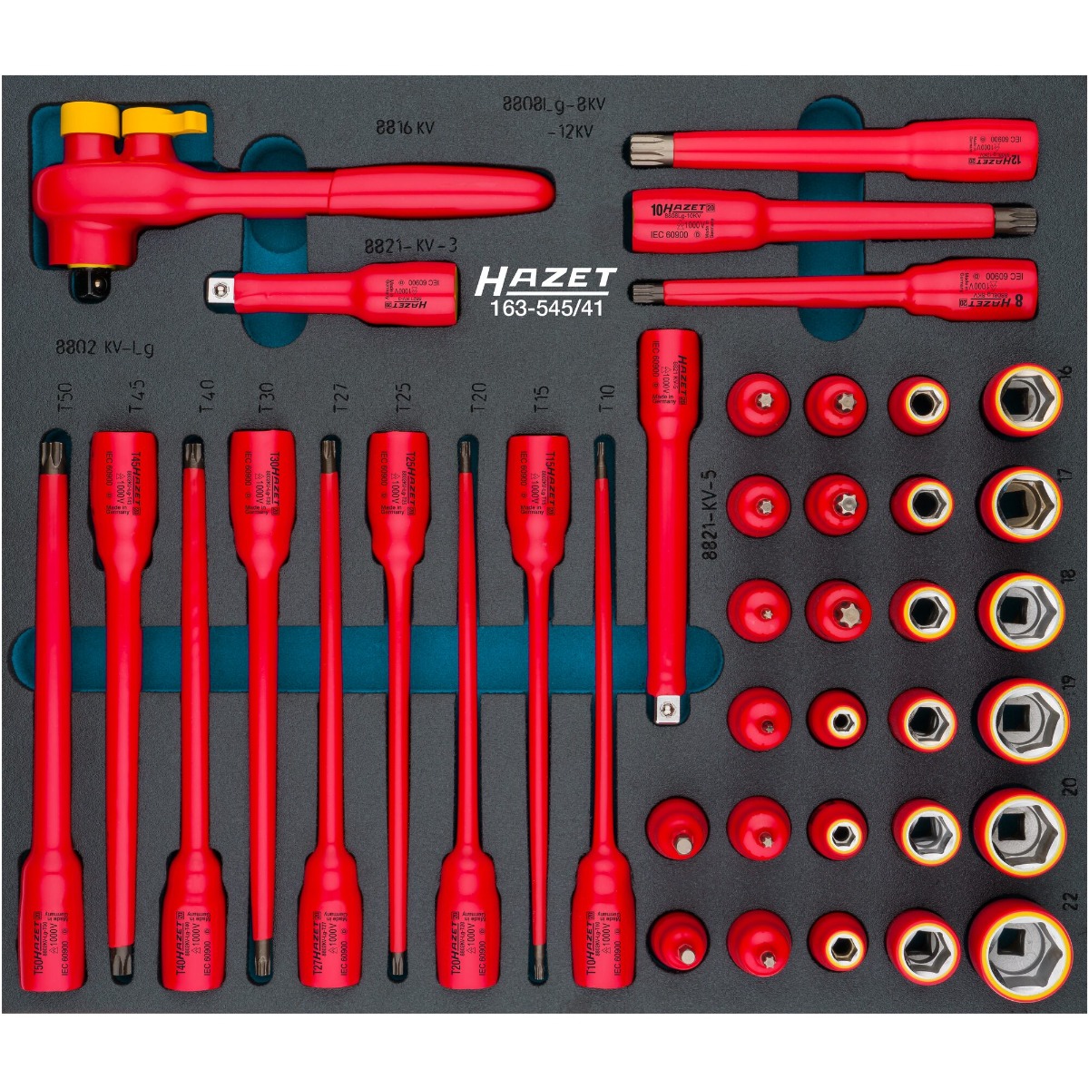 Hazet Pipesett 163-545/41 41 deler isolert | 3/8 tomme (1 mm) firkantdrev
