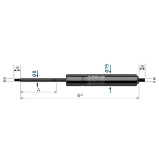Stabilus 850N gassfjær l=255/s=100 univ