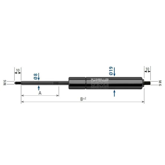 Stabilus 700N gassfjær l=255/s=100 univ 
