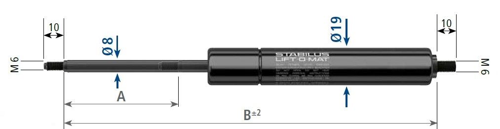 Stabilus 450N gassfjær l=154/s=50 univ.