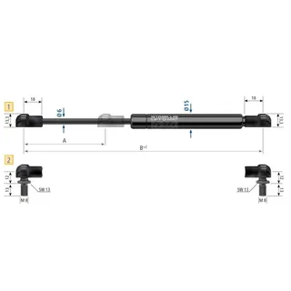 Stabilus 300N gassfjær l=155/s= 40 k-k
