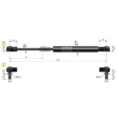 Stabilus 350N gassfjær l=155/s= 40 k-k