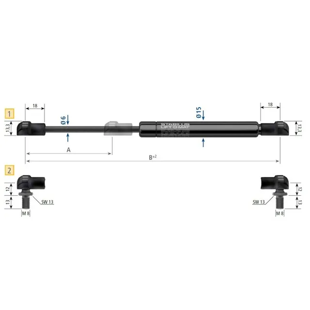 Stabilus 50N gassfjær l=155/s= 40 k-k 