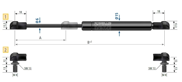 Stabilus *250N gassfjær l=280/s=165 k-k 