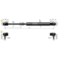 Stabilus 600N gassfjær l=205/s= 60 k-k
