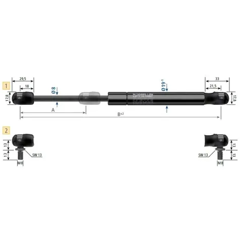 Stabilus 600N gassfjær l=405/s=160 k-k