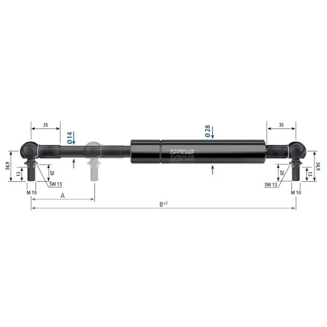Stabilus 1700N gassfjær l=435/s=150 k-k 