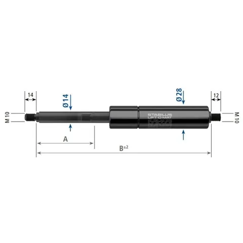 Stabilus 2300N gassfjær l=270/s=100 uni
