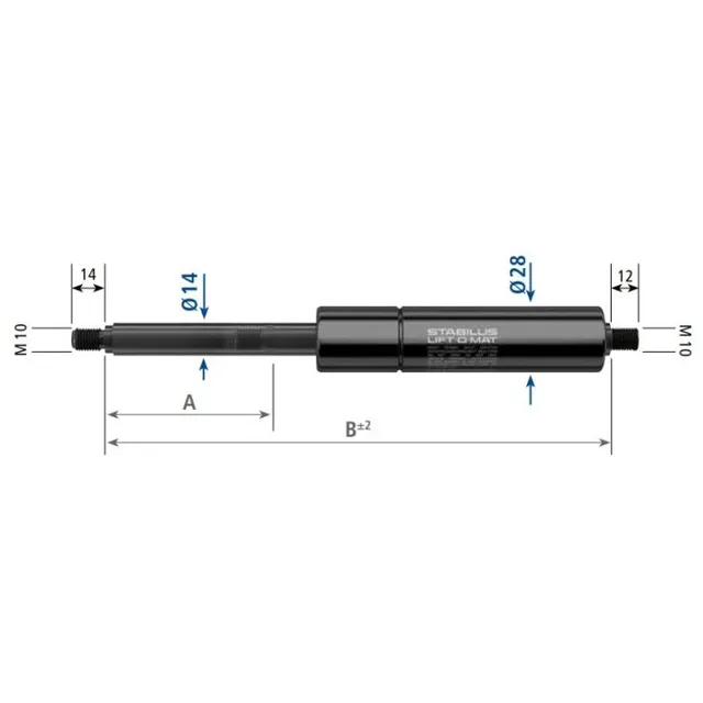 Stabilus 1900N gassfjær l=270/s=100 uni 