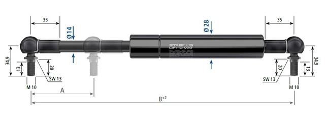 Stabilus 1300N gassfjær l=935/s=400 k-k 