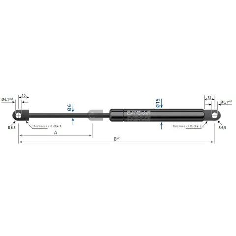 Stabilus 350N gassfjær l=227 mm/s=80 ø-ø