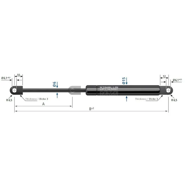 Stabilus 200N gassfjær l=145/s=40 ø-ø 
