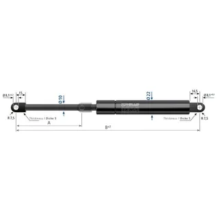 Stabilus 1150N gassfjær l=485/s=195 ø-ø