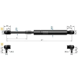 Stabilus 350N gassfjær l=785/s=350 k-k