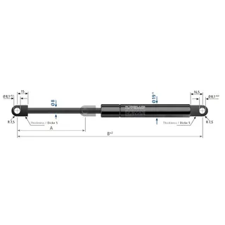 Stabilus 800N gassfjær l=285/s=100 ø-ø