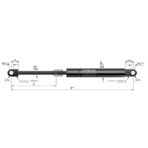 Stabilus 150N gassfjær l=405/s=160 ø-ø