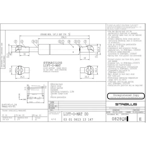 Stabilus 150N gassfjær l=376/s=150 k-k