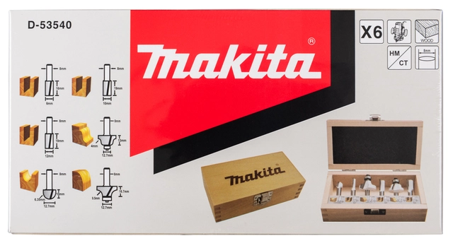 Makita fresesett D-53540 6 deler For overfres, 8 mm tange 