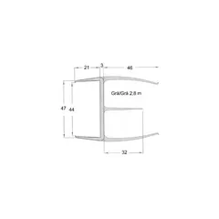 Dørtetningslist 47 mm 2,8 m PVC grå