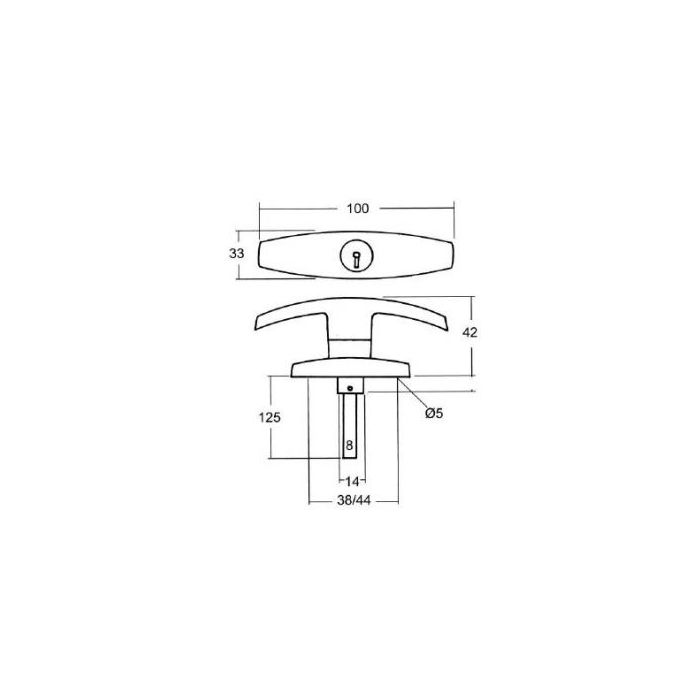 T-dørvrider 38 mm med låssylinder