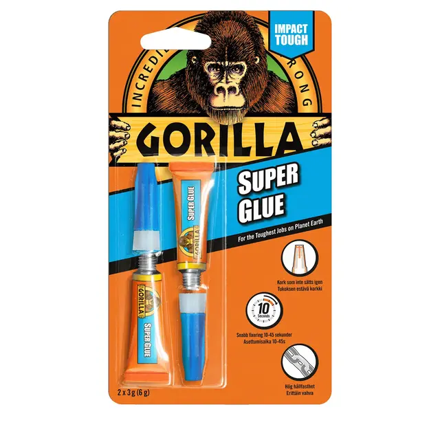 Gorilla Super Glue superlim 2 x 3 g Hurtiglim uten behov for fastspenning 