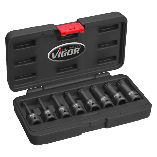 VIGOR slagpipesett med bits 8 deler 1/2" Mål: 78 mm 