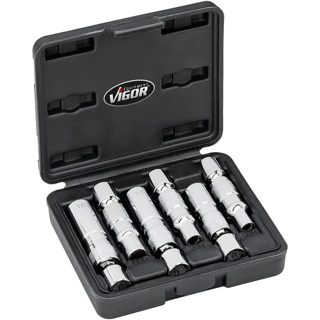 VIGOR Glødepluggsett 6 deler 3/8" 9 10 Innebygget magnet holder glødepluggen 