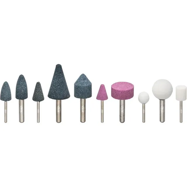 VIGOR Slipestein-sett 10 deler 5 slipesteiner med 6 mm holder 