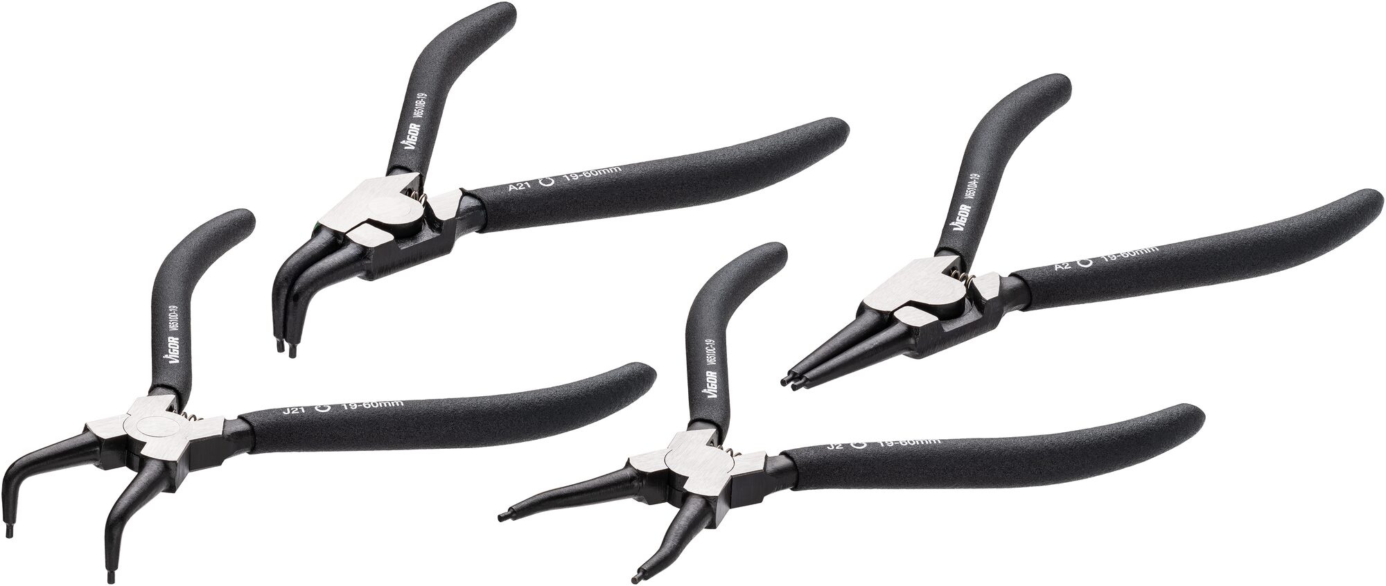 VIGOR Låseringtang-sett 180 mm 4 deler Låseringtang V6510A-19, V6510B-19