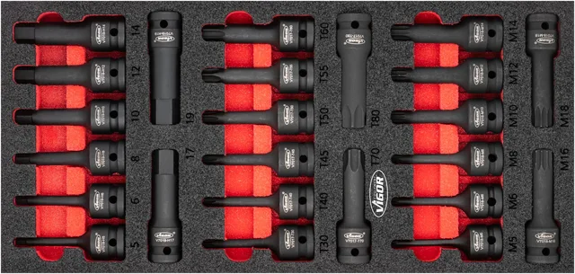 VIGOR slagpipesett med bits 5 – 19 mm 2K mykskuminnlegg, størrelse S 