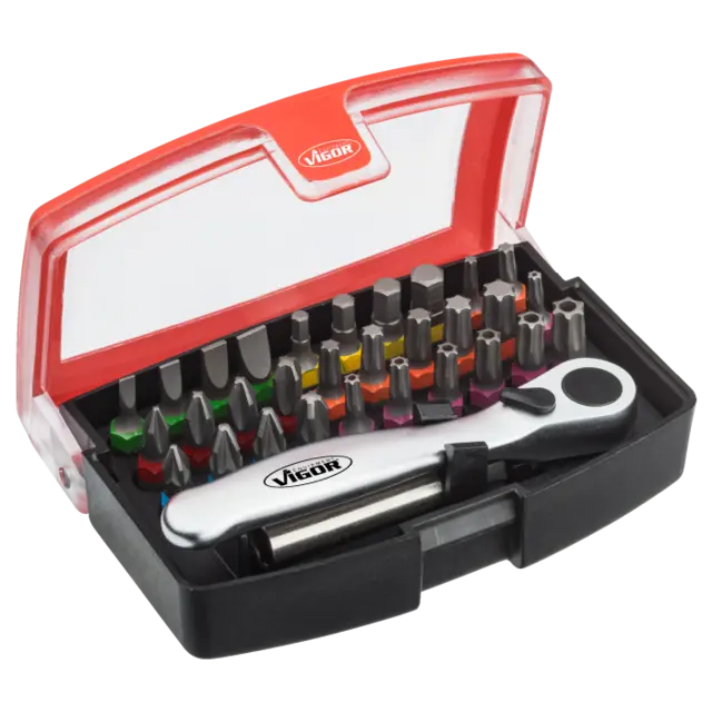 VIGOR Bitsboks 32 deler 1/4" Skrutrekkerpipe (bits) ~ DIN / ISO 