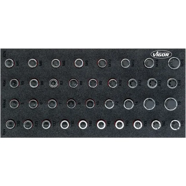 VIGOR skrutrekkerpipesett 36 deler 1/2" 2K mykskuminnlegg, størrelse S 