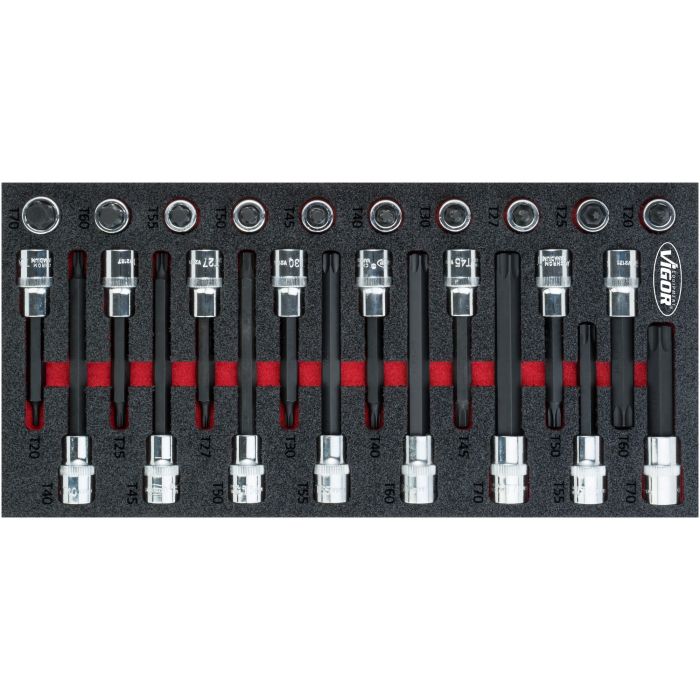 VIGOR skrutrekkerpipesett 26 deler 1/2" 2K mykskuminnlegg, størrelse S