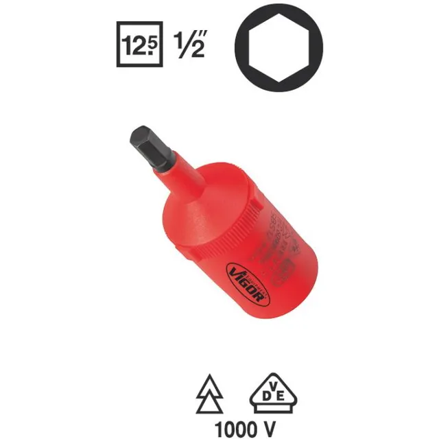VIGOR VDE skrutrekkerinnsats 5 mm 1/2" Mål: 78 mm, for manuell bruk 
