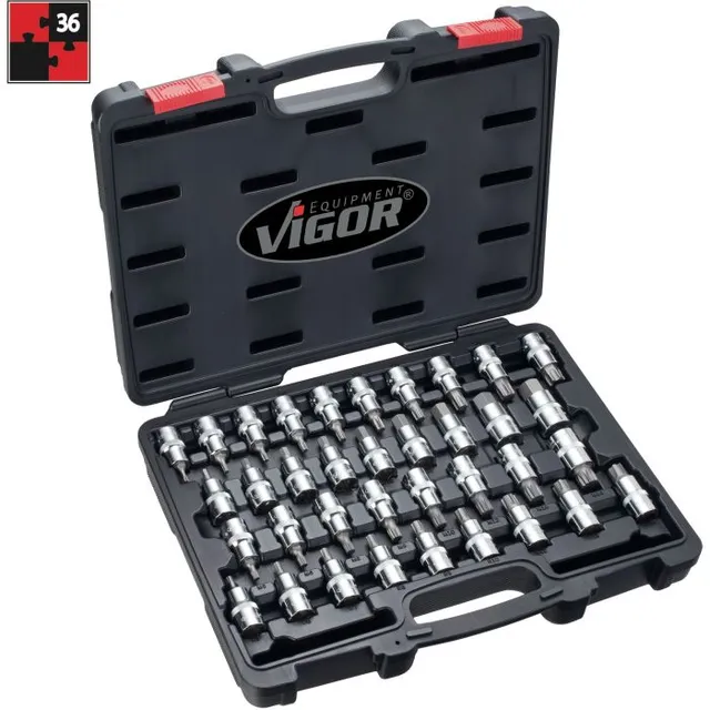 VIGOR skrutrekkerpipesett 36 deler 1/2" For manuell bruk 