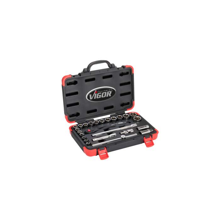 VIGOR Pipesett 25 deler 1/2" 6-kant For manuell bruk